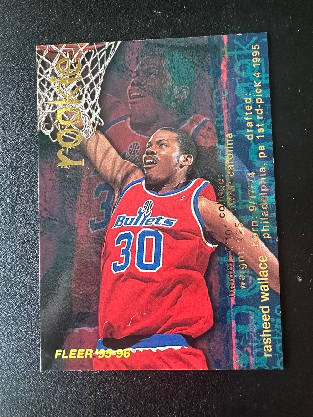 1995-96 Fleer Rasheed Wallace #316 Washington Bullets NBA Rookie Card - L.P./NM